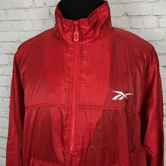 Vintage 90s Reebok Red 1/2 Zip Pullover Mesh Vented Windbreaker | Mens Large - Picture 2 of 5